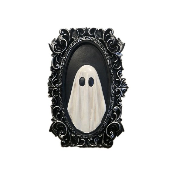 New Ghost Plaque 3D Black Frame Picture Freestanding Tabletop Halloween Decor - Picture 4 of 4